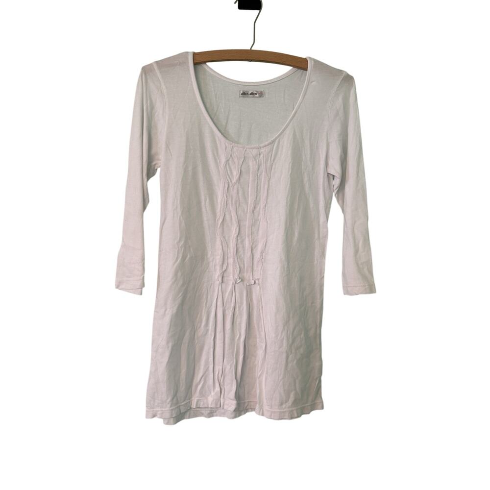 Allen Allen Women XS White 3/4 Sleeve Pullover T Shirt Mesh Accents 14.5” PTP